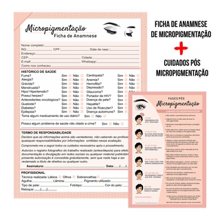 Kit Ficha Anamnese + Bloco Cuidados Pós Micropigmentação
