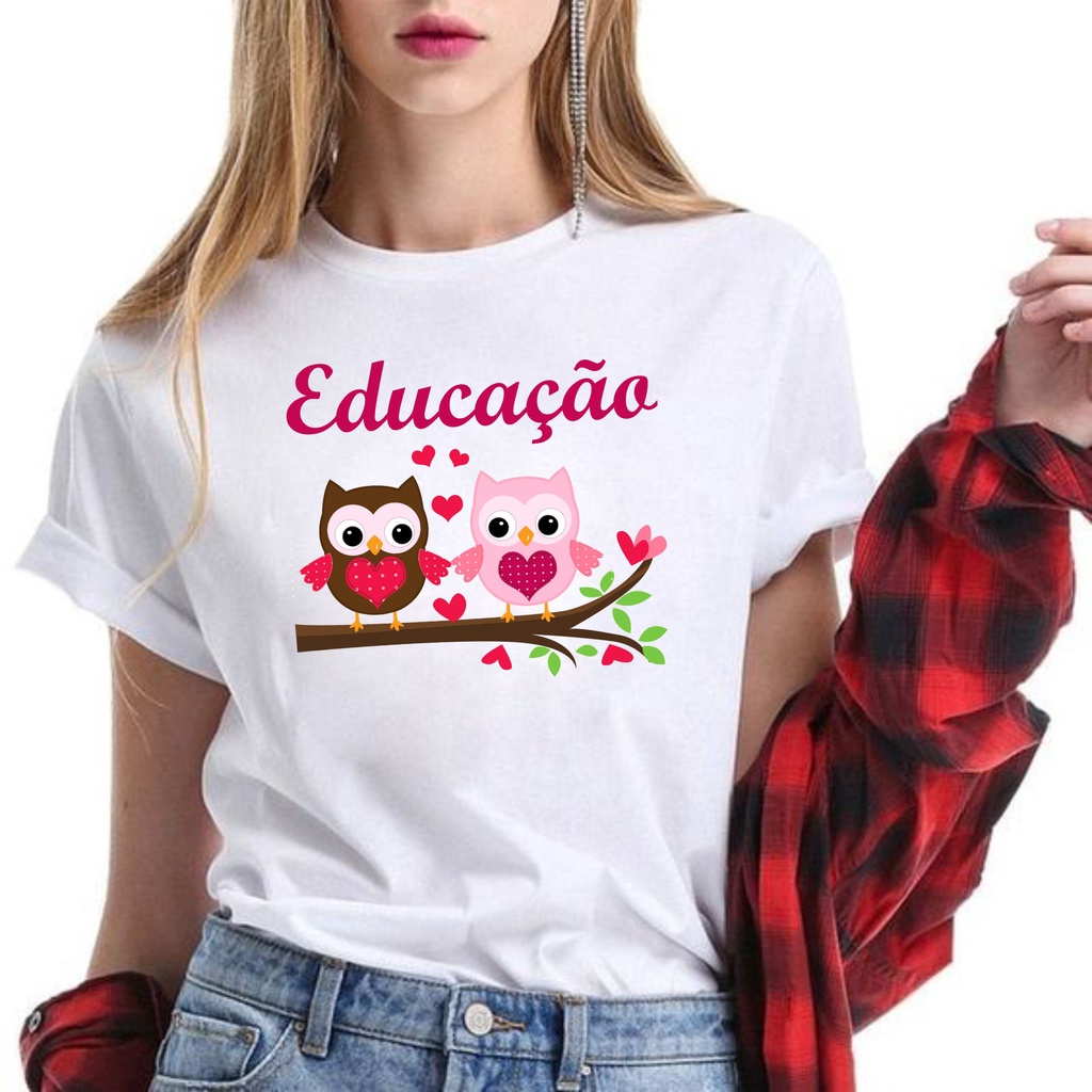 Camiseta Educação Corujinha Pedagoga Blusa Pedagogia Branca Professora ...