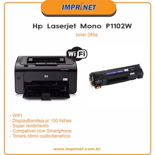 Impressora HP Laser Mono P1102W, laser preto e branco, rendimento toner: 2.000 páginas