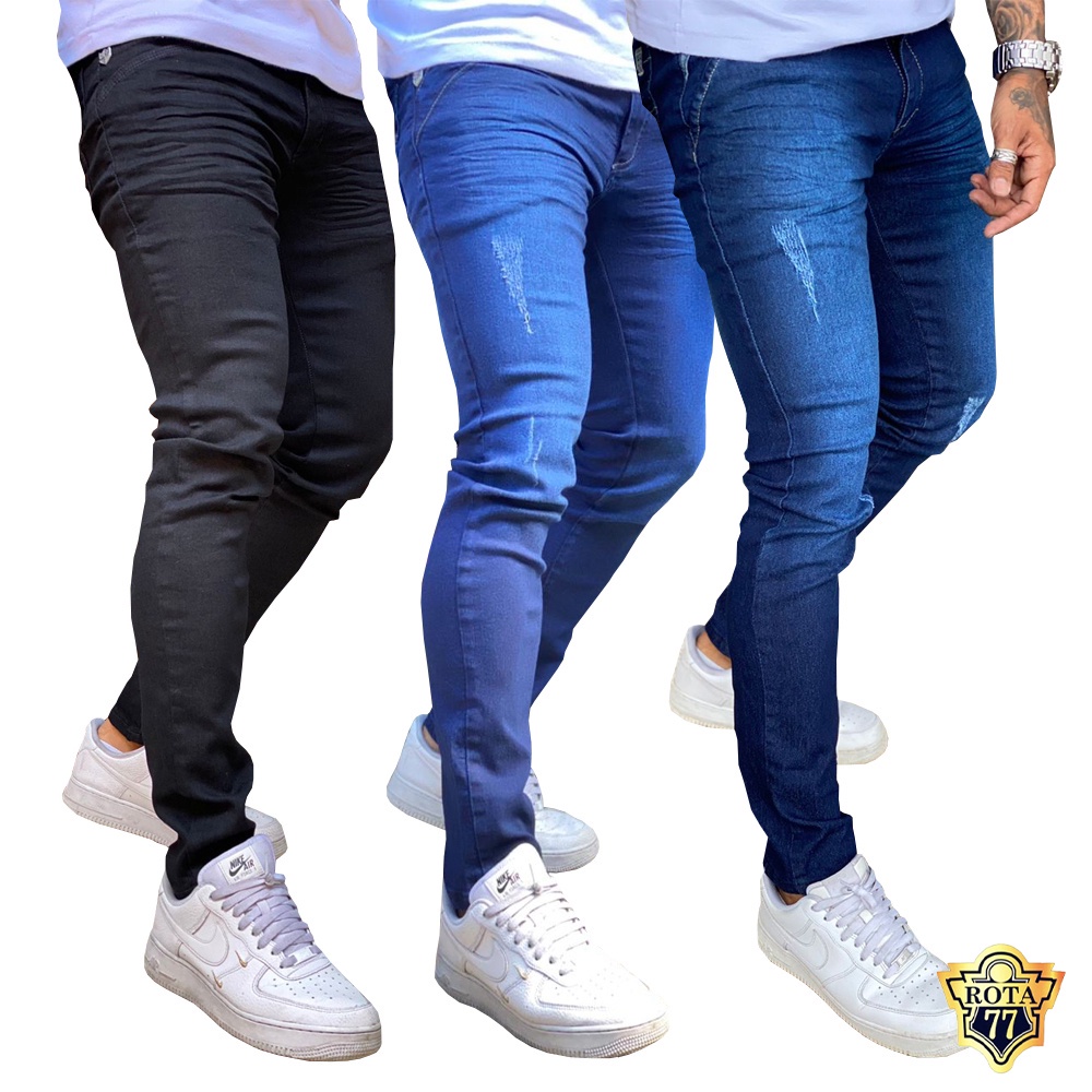 kit 3 calça jeans masculina slim com elastano tamanho:36;cor:Colorido :  : Moda