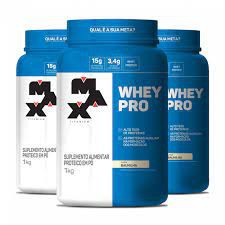 03x Whey Pro 1kg pote cada Max Titanium