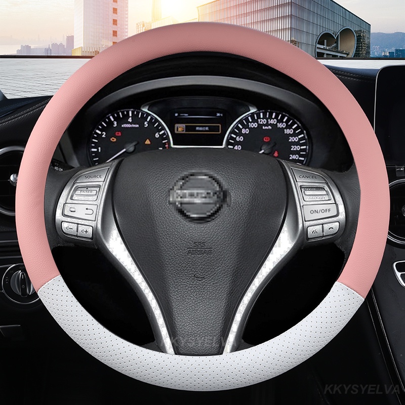 Capa De Couro PU 38CM Para Volante Nissan Qashqai Juke Primera Versa Almera Terrano Chuta March Murano 350z NV200