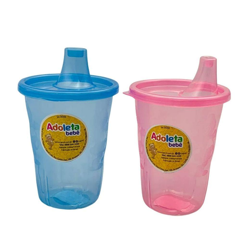 Copo Infantil com Bico 350ml Adoleta Bebê Translucido Azul ou Rosa ...