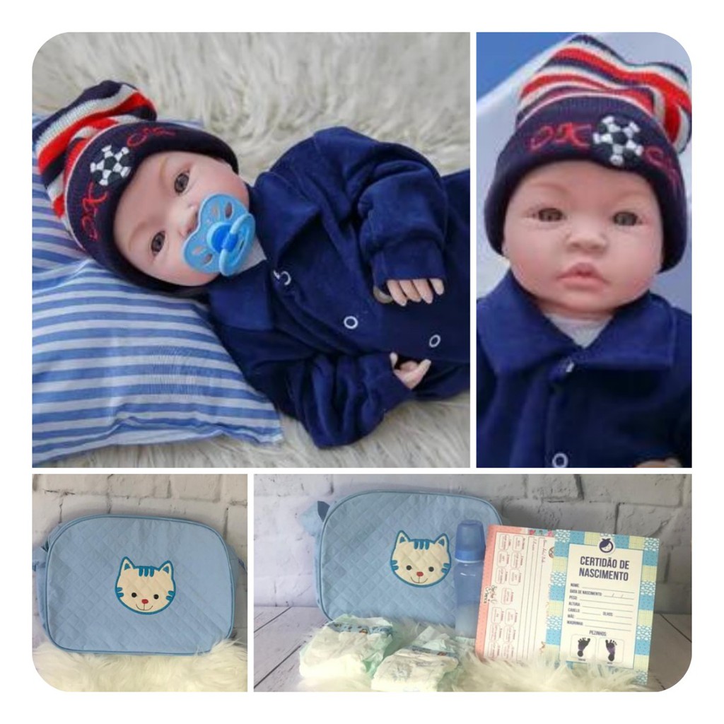 Bebe Reborn Príncipe C/ Bolsa Maternidade Azul Azul Azul Azu