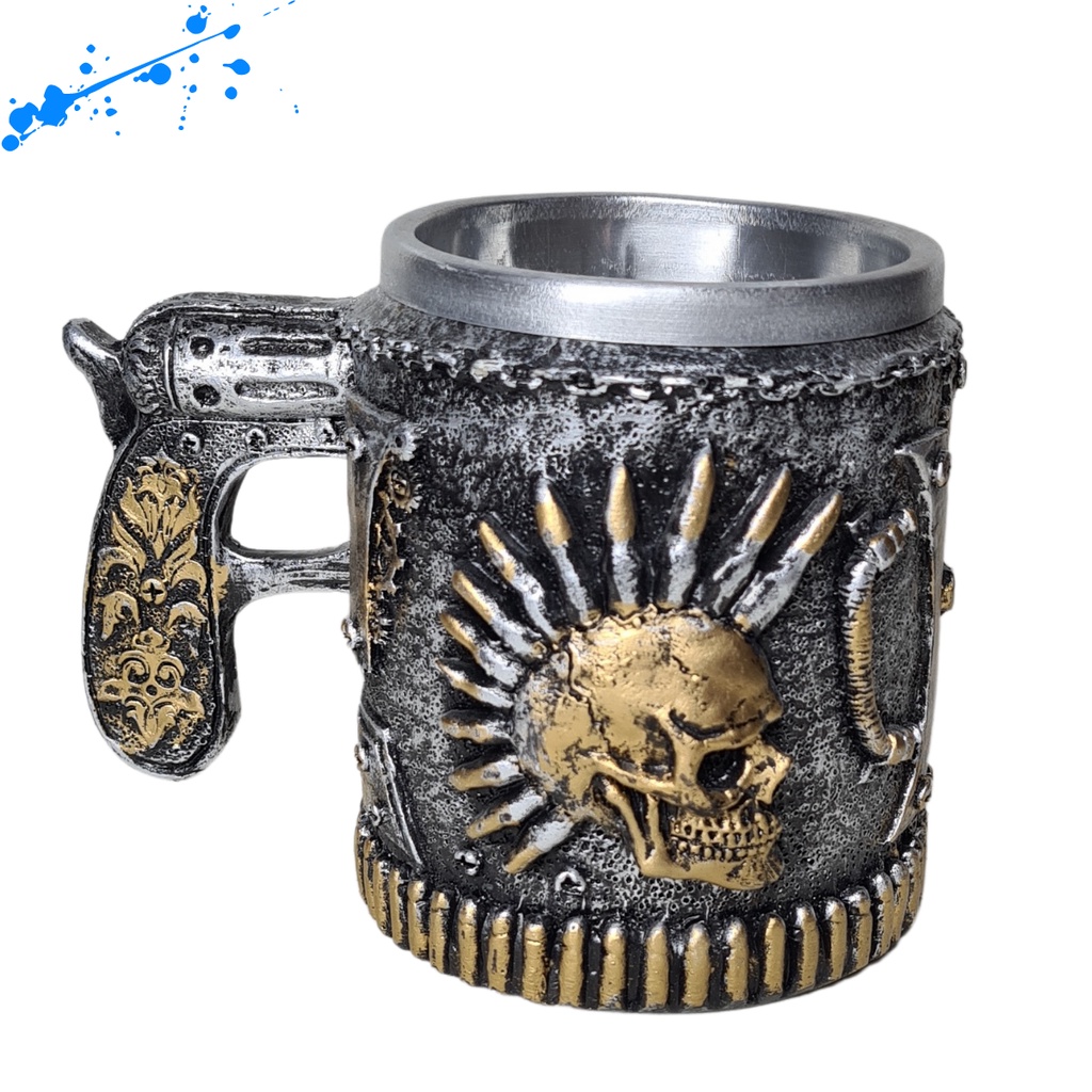 Caveira de resina com boina - caneca - Merlim