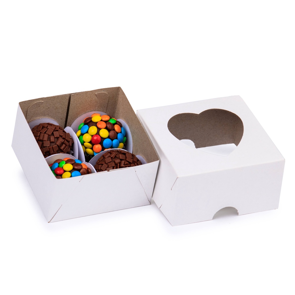 20 UN caixa para 4 doces brigadeiros trufas brownie coração dia das mães branca quadrada pequena 8x8x4,5
