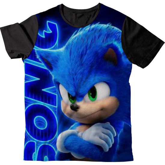 Camiseta Sonic Infantil Juvenil Camisa Personagem Jogo Game Filme Meninos  Crianças Azul Curta Desenho Festa Turma Tails Sonic 2