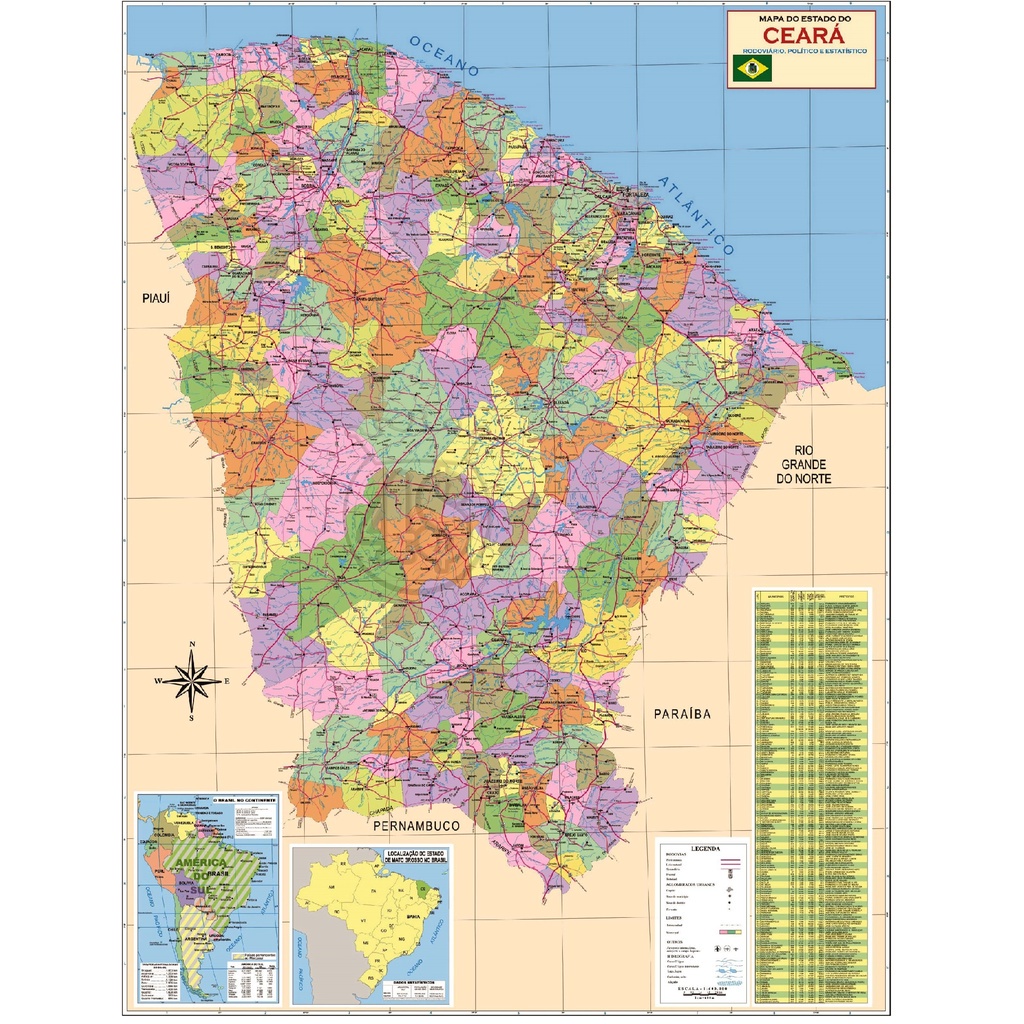 Mapa Estado Ceará Politico Poster Escolar Geográfico Dobrado | Shopee ...