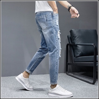 Homens Calça jeans reta Rasgado Corte bruto