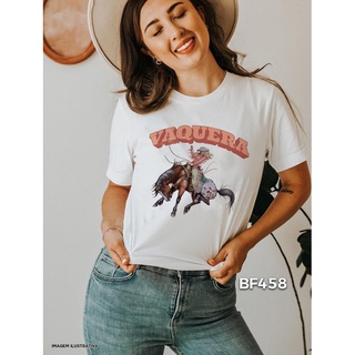 Blusa Feminina T Shirt Branca Vaqueira Cowgirl Country BF458