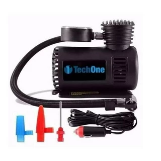Mini Compressor Ar Automotivo Portatil 300 Psi Tech One 12v Botao Liga e Desliga + 3 adaptador