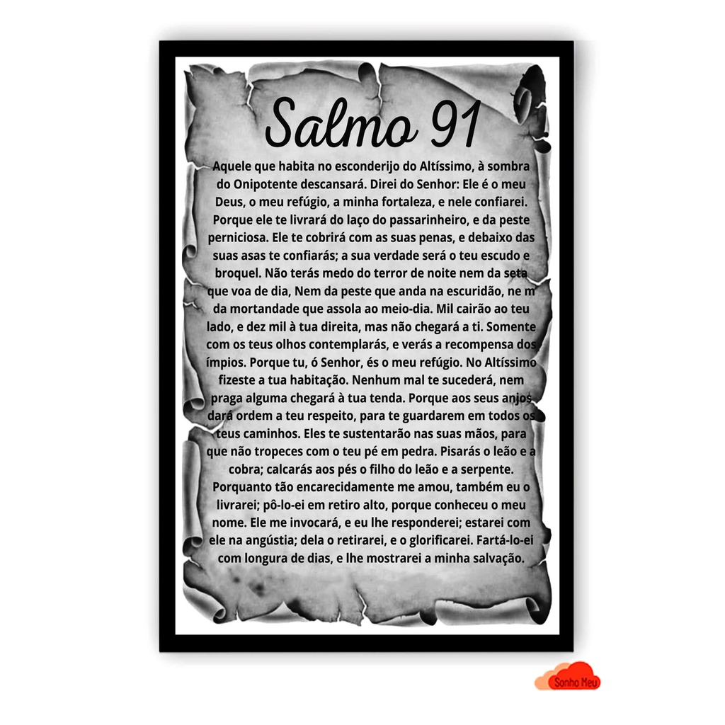 Quadro Religioso Salmo 91 Oração Decorativo A3 35x45cm - So Quadro