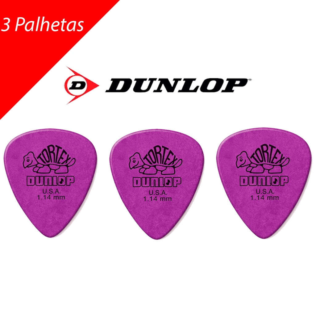 Kit com 3 Palhetas Tortex Standard 418P Dunlop - 1.14mm Roxa