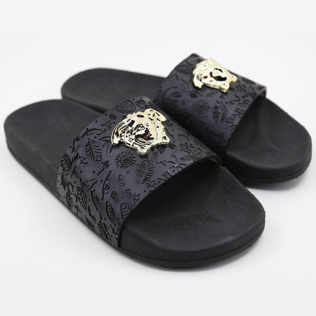 Chinelo Slide Masculino Versace Modelo Medusa - preto e dourado ...