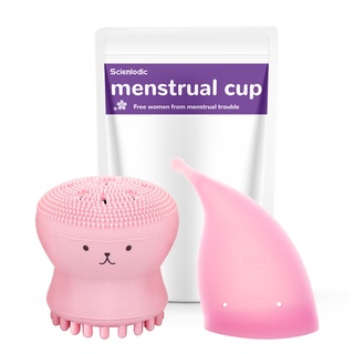 mão de uma mulher segurando o copo menstrual rosa isolado no fundo branco.  mulher moderna alternativa eco ginecológica higiene no período de  menstruação. recipiente para sangue na mão da menina. 5426552 Foto