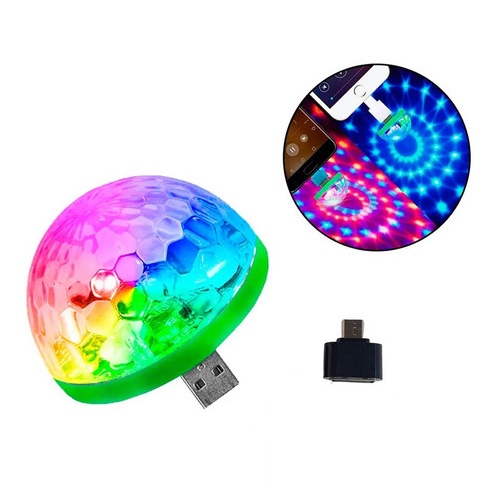 Mini Globo RGB Led Colorido Lampada USB Bola Maluca Celular Festa Dj Sound Som Musica Muda Cor com o Som Strobe