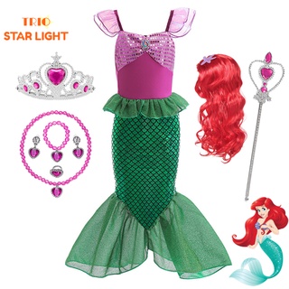 Pirncess fantasia infantil tema de sereia, vestido para crianças com laço  de estrela do mar roxo vestido tutu rabo de peixe faixa de cabelo -  AliExpress