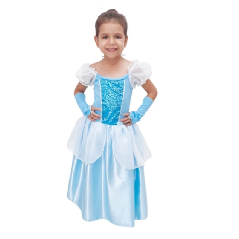 FANTASIA CINDERELA VESTIDO AZUL PRINCESA LONGO INFANTIL LUXO  Fantasia  cinderela, Vestido cinderela infantil, Vestido cinderela