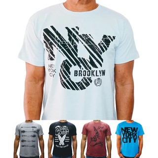 Kit 5 Camiseta Masculina Fit Slim Estampada Algodão Casual Esporte toqref