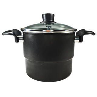 Cuscuzeiro 16 cm com Tampa de Vidro Antiaderente Com 5 Camadas De Teflon Cor Preto