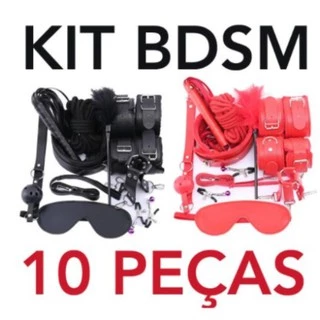 Kit BDSM 10 Peças Couro Bondage Fetiche Dominação Submissão Sado Mordaça Algema Chicote Coleira Gag Ball em Oferta na Shopee
