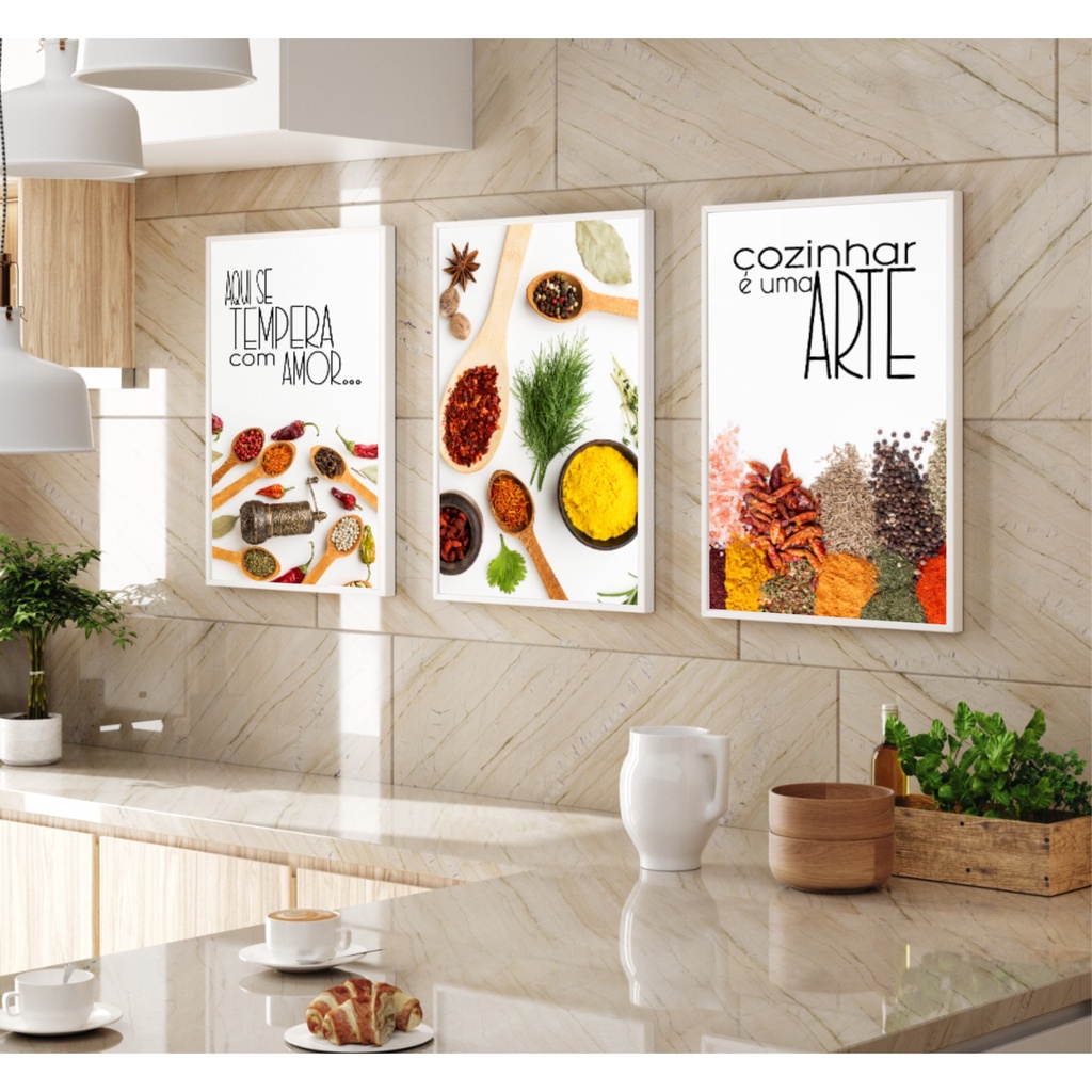 Kit 3 Quadros Decorativos Modernos Para Cozinha Tempero Restaurante ...