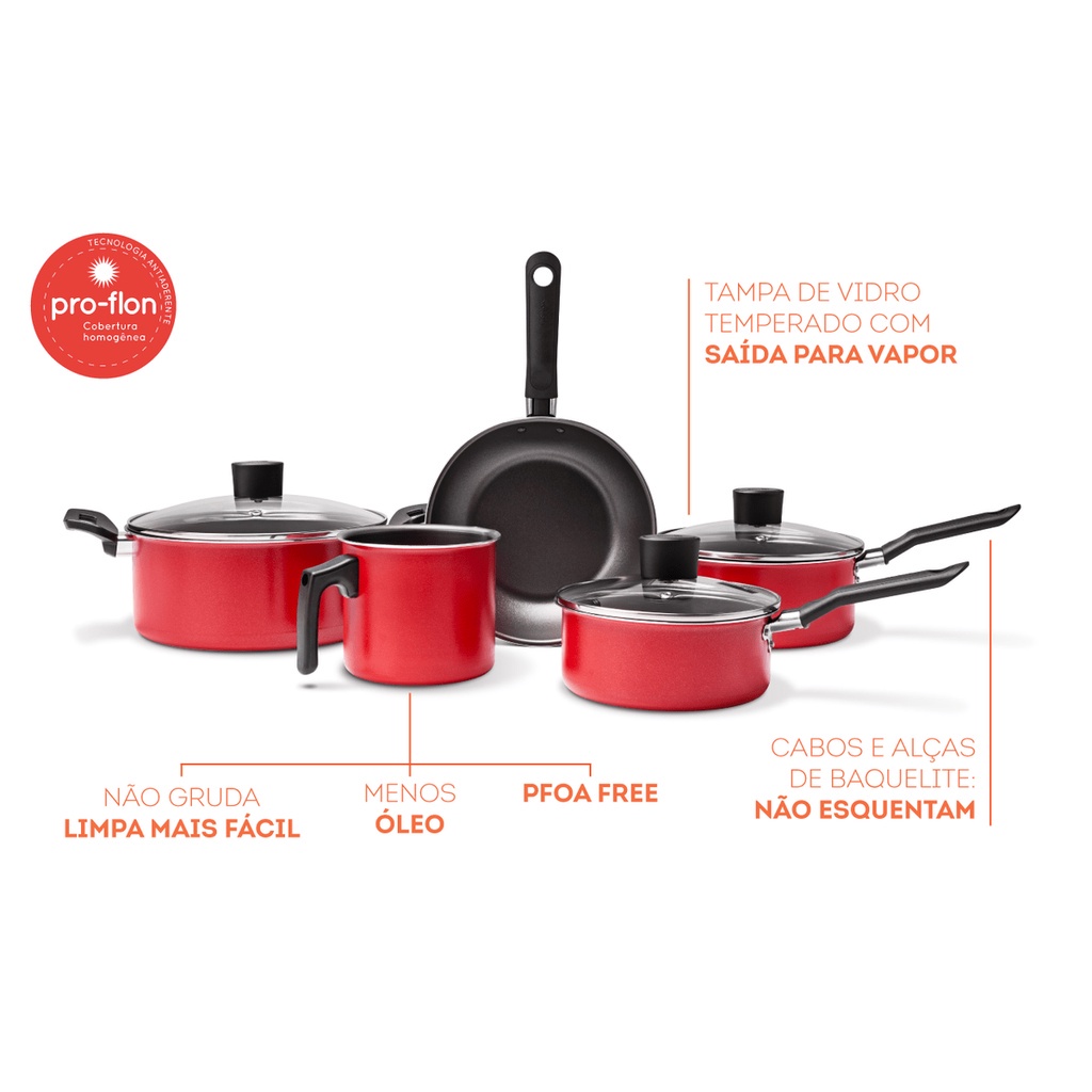 Conjunto de Panelas 5 peças Garlic vermelho Brinox