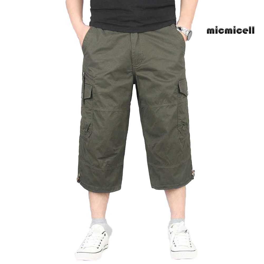 Mic_ Calça Capri Masculina Reta Cor Lisa Respirável Com