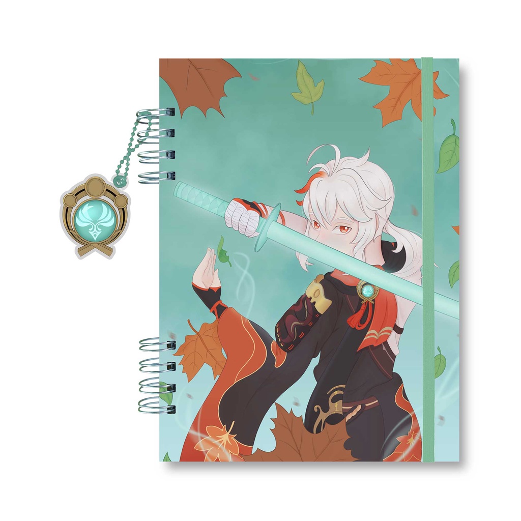 Caderno A5 90g ou 120g Liso, Pontilhado, Pautado ou Quadriculado Estampa Genshin Kazuha