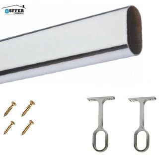 Tubo Cabideiro Cromado OVAL até 120cm C/ 2 Suportes e parafusos