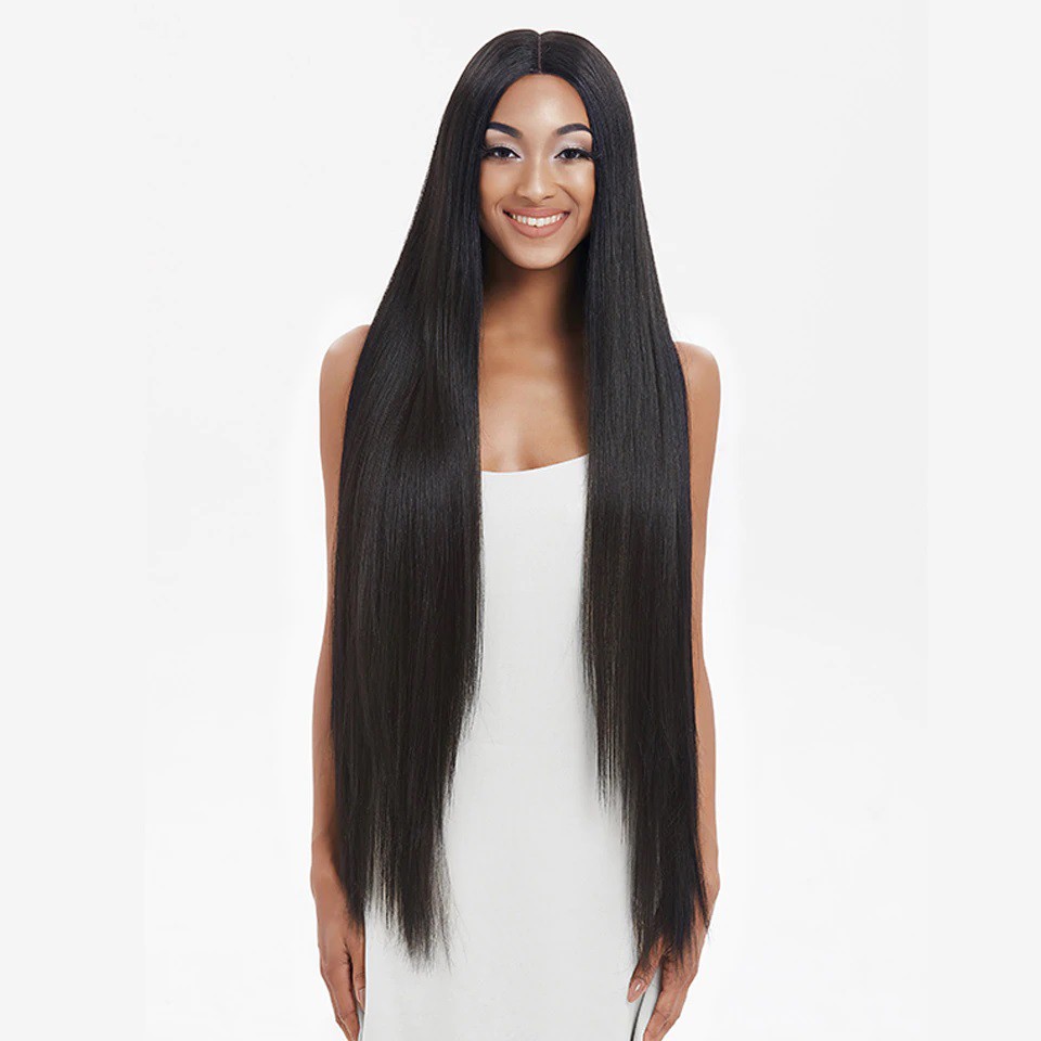 Peruca 1 Metro - Lace Front - Preta - Lisa - Fibra Futura - 100 cm look ...