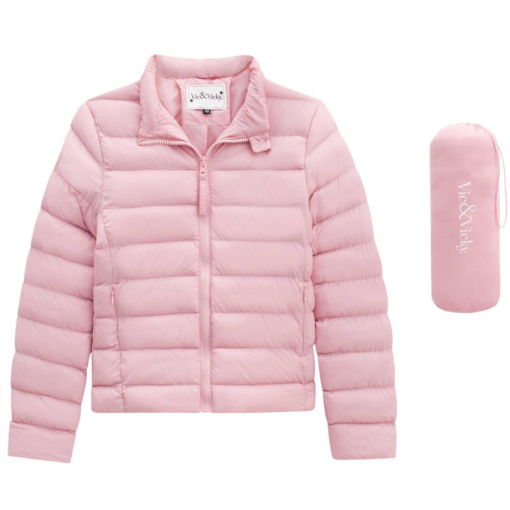 Jaqueta Juvenil Menina Puffer em Nylon Rosa com bolsa - VIC&VICKY