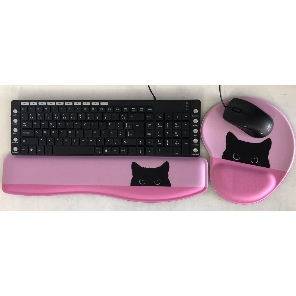 Kit Home Office - Mouse Pad e Apoio Teclado Ergonômico ótima qualidade! - GATINHO PRETO