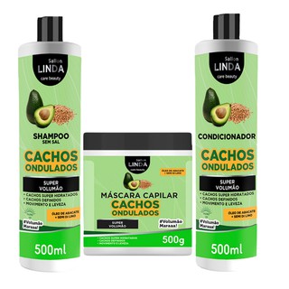 Kit Capilar Cachos Ondulados Shampoo Condicionador e Mascara