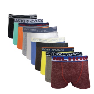 Kit Com 10 Cuecas Boxer Tecido Com Elastano