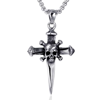 Novo Colar De Jóias punk Da Cabeça Do Crânio Moda Masculina Cross Skull Pendant Necklace