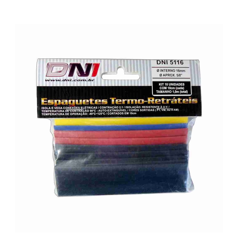 ESPAGUETE TERMO RETRATIL DNI 16MM COM 10PECAS 5116