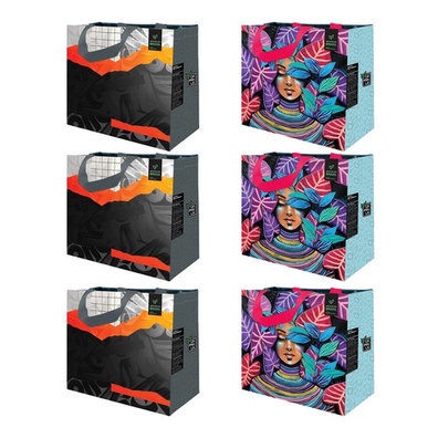 6 Sacolas de Ráfia Retornável Ecológica Ecobag 35x40x18cm Estampas Sortidas