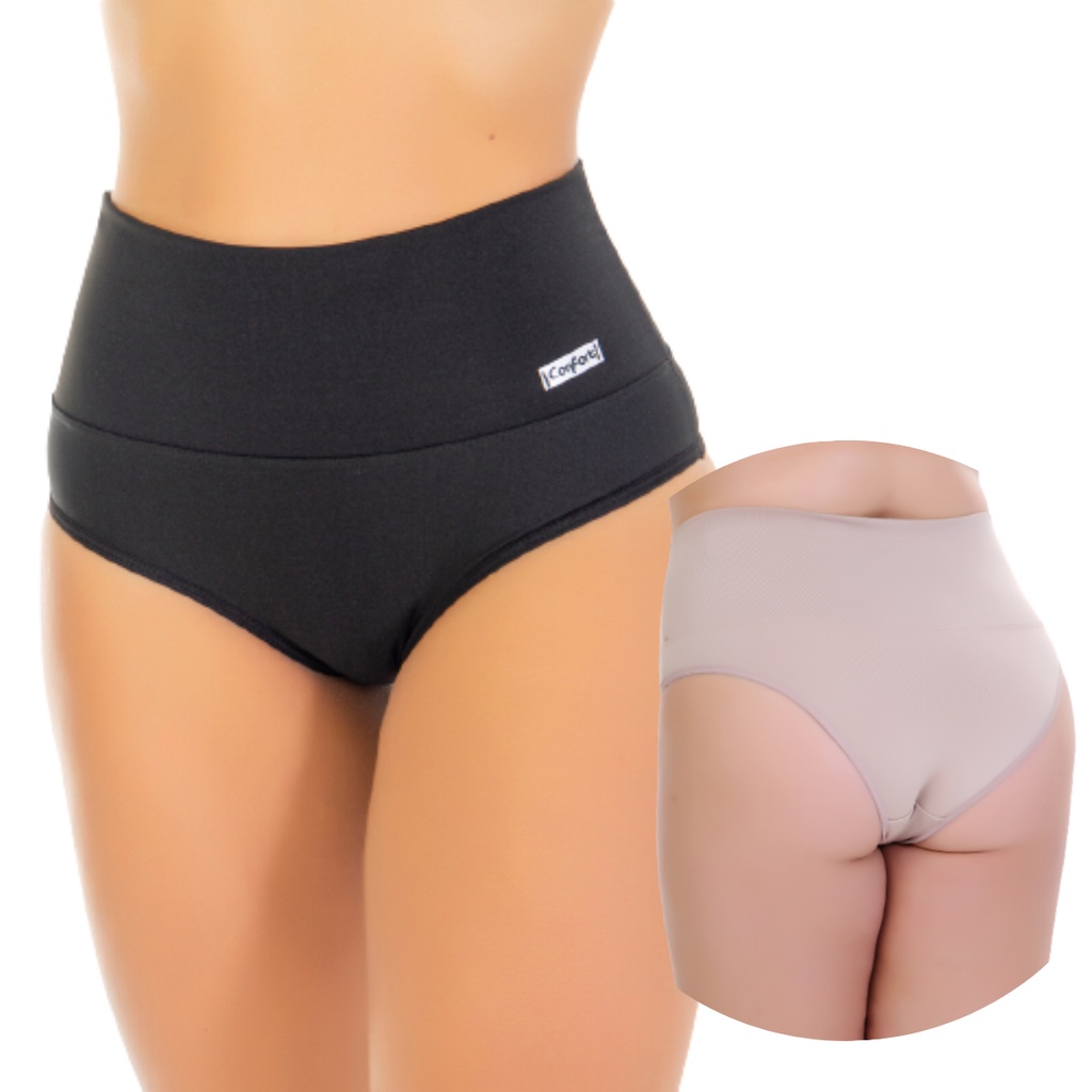 Kit 2 Calcinha Cinta Tanga Cintura Alta Segura Barriga Alta Compressão  Forro 100% Algodão Adulto