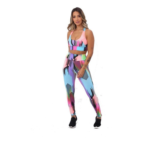 Kit 3 Conjuntos Calça Legging + Top Nadador Moda Fitness Feminina