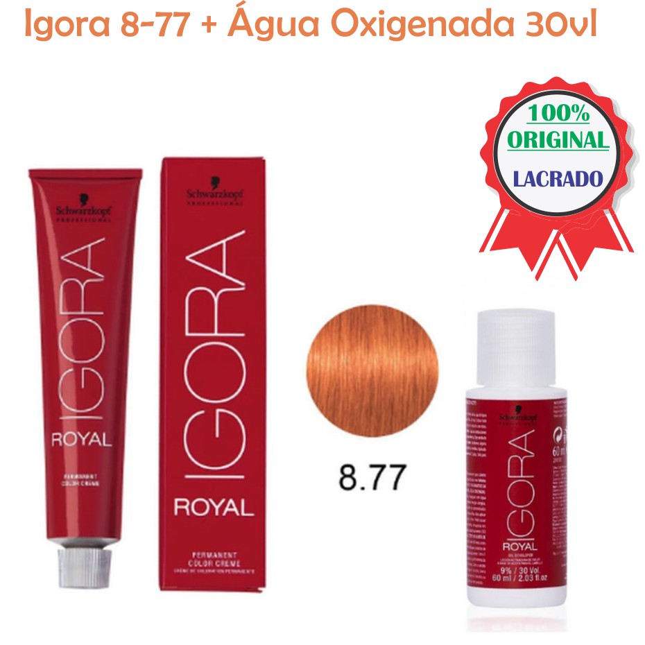 Kit Igora Royal 8.77 + 8.46 e Agua oxigenada 60ml ( Ruivo Nude Primavera  Clara)