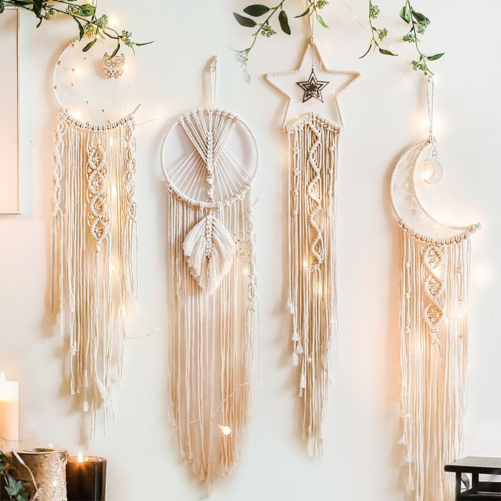 Boho Lua E Estrela Dream Catcher Macrame Pendurado Na Parede Bohemian Home Decor Meninas Crianças Do Berçário Natal Ornamento Decoração