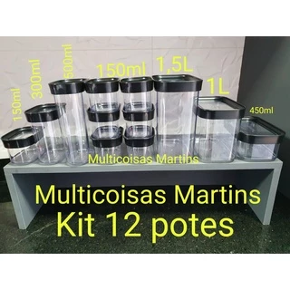 Kit Conjunto de 12 Potes Herméticos para Mantimentos Acrílico 12 POTES