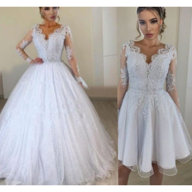 Vestido De Noiva Sexy Manga Comprida V Pescoço Aberto Traseiro Tule Barato  Praia Cair Vestidos De Noiva De Renda Barato Vestidos De Noiva Princesa De  Everlastinglovedress, $798,03