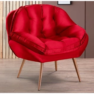 Poltrona Decorativa Dallas Almofadada com pé Palito Veludo Vermelho - Sofá Casa