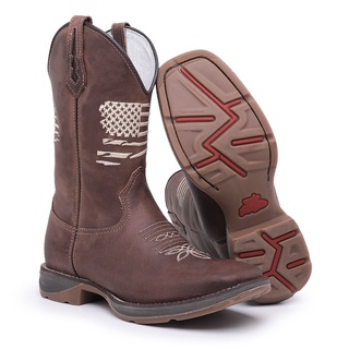 Texana Masculina Bota Botina Country Bandeira Usa Bico Quadrado Couro Bovino Sola Jumper