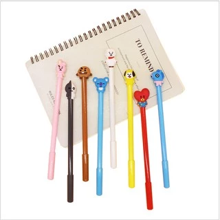 8 Pcs/Conjunto Kpop BTS BT21 Caneta Gel Bangtan Boys Suprimentos De Papelaria Fofo Preto 0,38mm