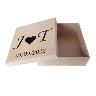 10 Caixa 15x15x5 com Iniciais dos Noivos mais Data Casamento MDF Madeira
