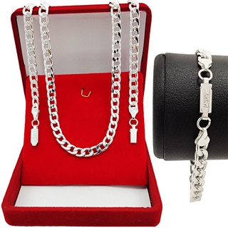 Kit Corrente Cordão de 70cm Tipo Grumet Escama Com Pulseira Grumet em Aço Inoxidável