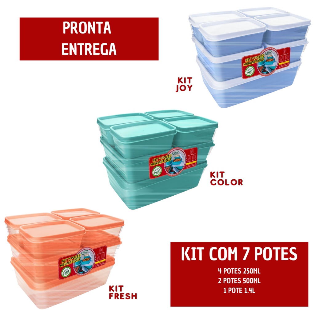 Potes Herméticos Kit 7 Unidades Alves Plastic Ideal Para sua Casa